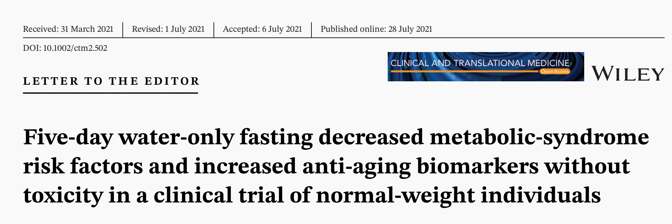 伟德附属龙华医院贾立军和季光团队揭示间歇断食对人体的安全性和潜在获益